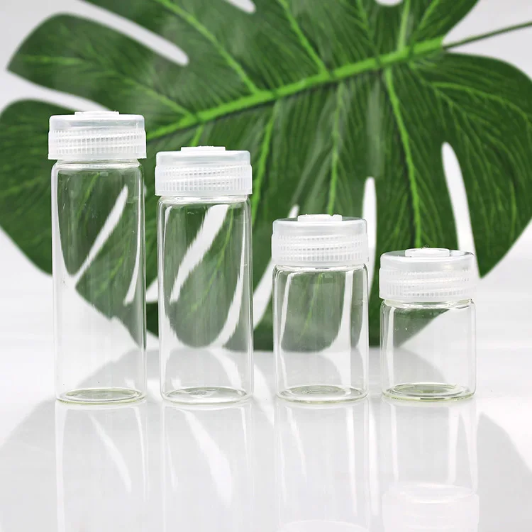 mini glass vials 30mm Laboratory flat bottom borosilicate glass test tube clear glass bottles with plastics screw cap