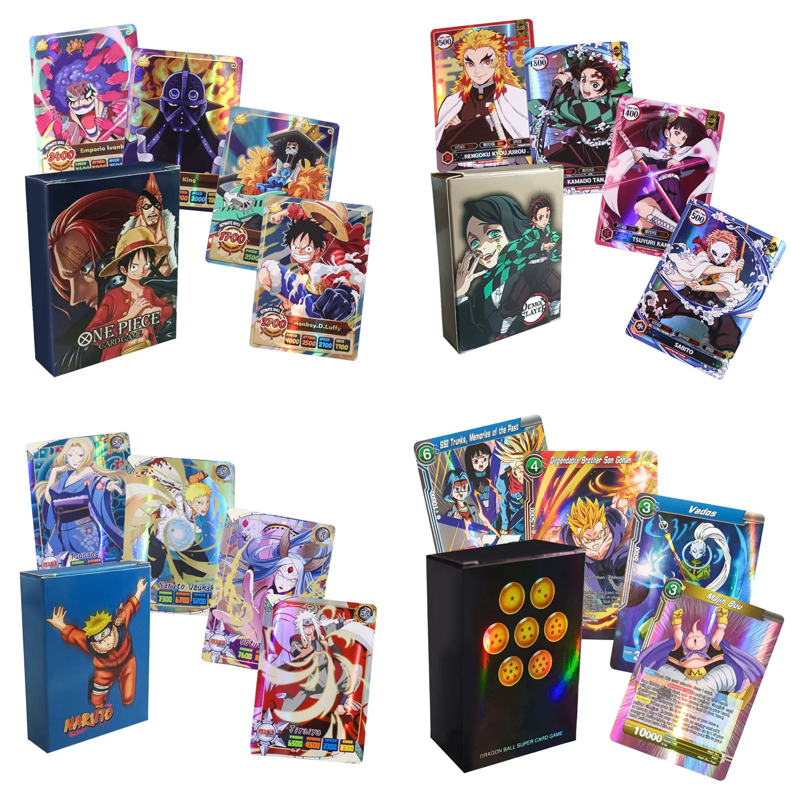 50pcs Anime Flash Cards English One Pieces Dragon Balls Demon Slayer Game Collectible Cards