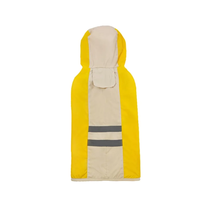 Wholesale dog clothes pet bright color hooded patchwork raincoat with high visibility reflective strips keep pet safe