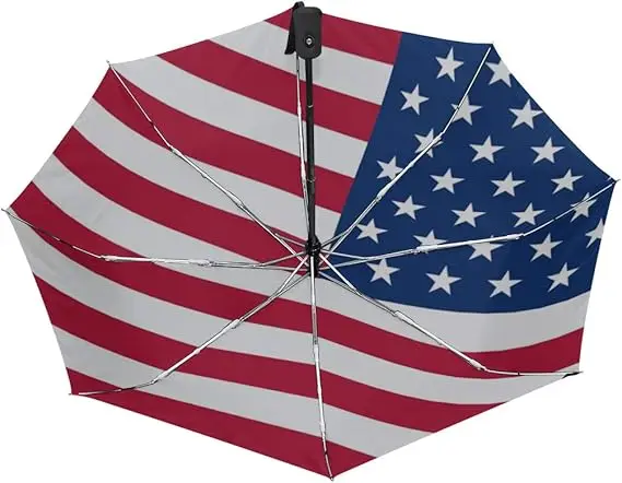 Recommended Style Favorable 190T Pongee UV Automatic Folding USA American Flag Umbrella for Adults