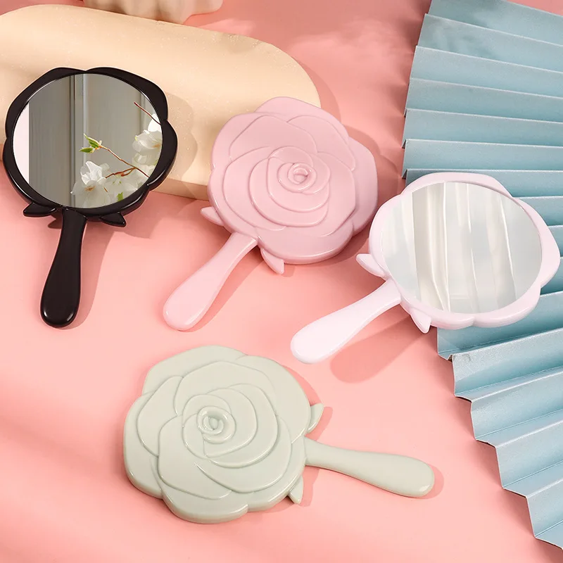 WholesaleMirror Cheaper Price Rose shaped Handheld  Plastic Hand Mirrors Private Logo Handheld Travel Portable Cosmetics Mirror