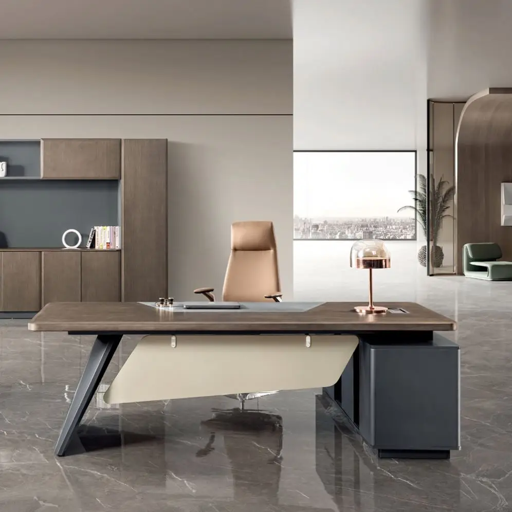 Hot Sale Premium Luxury Executive Office Black And Brown Leader Boss Desk Set