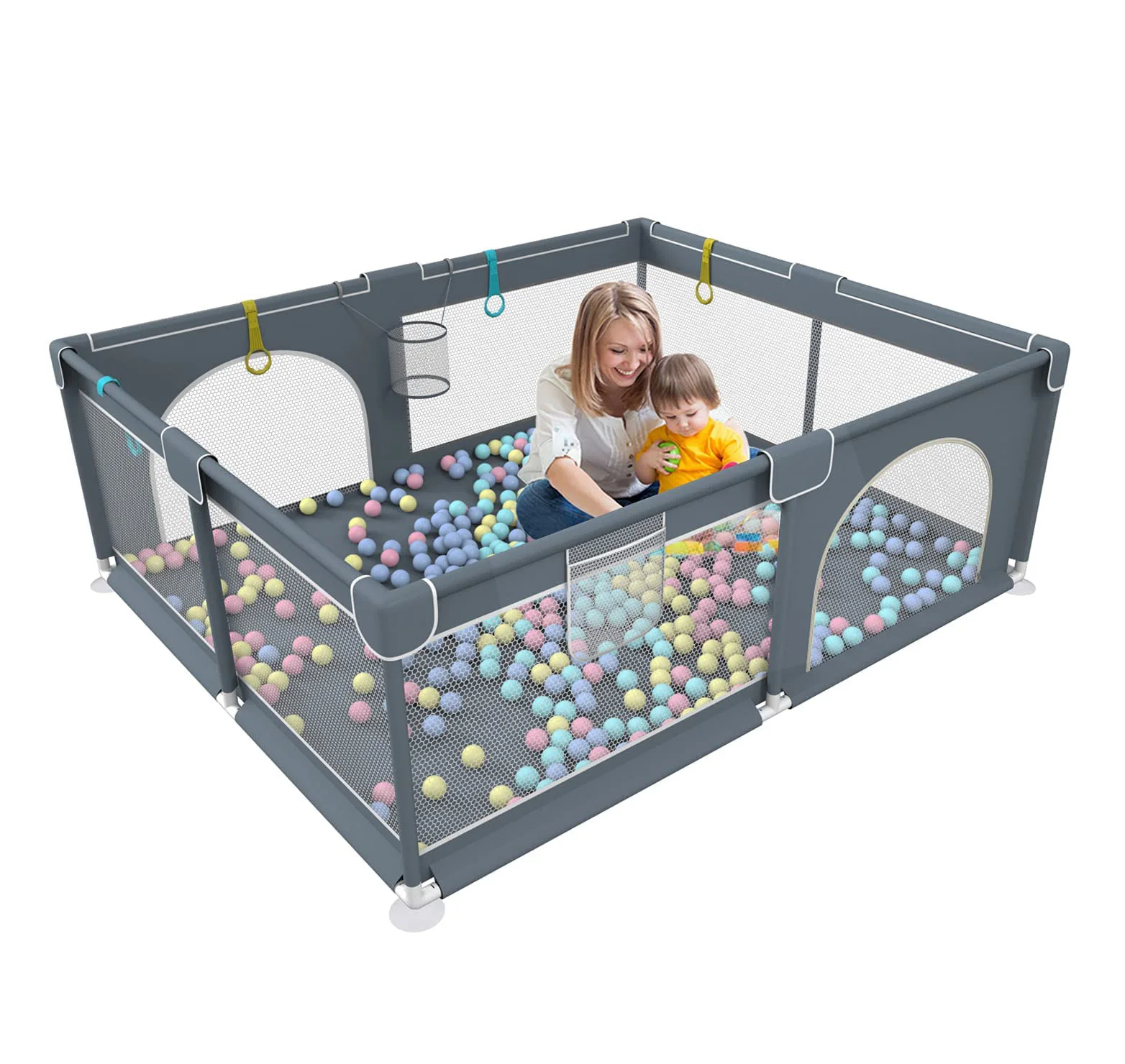 Portable Indoor Children Toddler Activity Center Large Play Yard Fence Foldable Fabric Baby Playpen With Gate Mat For Kids Gym