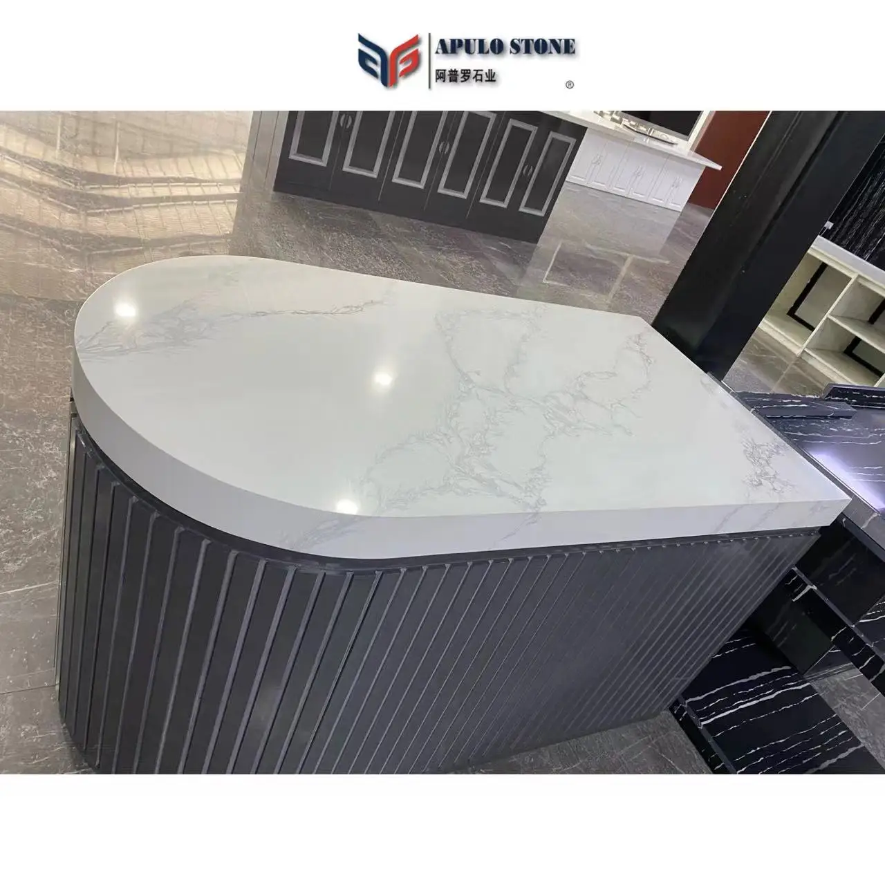 New Style Artificial Marble Material Vanity Tops Calacatta Glossy Top Quartz Stone Kitchen Countertops