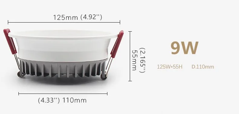 
Hot Sale 9w Dimmable Led Downlight Cri80 Deep Concave Recessed Ceiling Light 