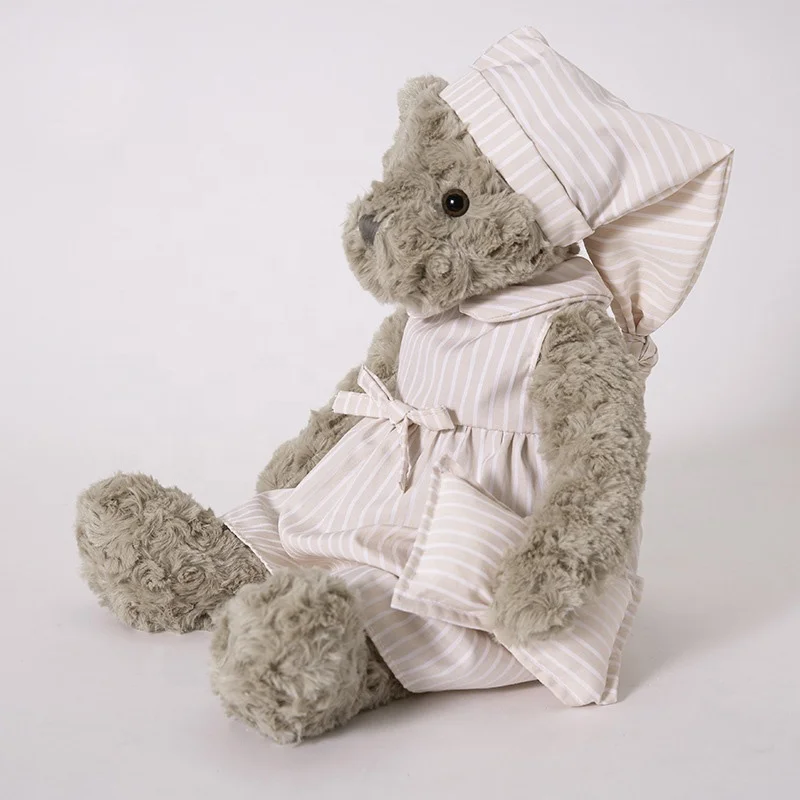Hot sale pajamas bear gray plush stuffed sleepy teddy doll custom soft animal toy