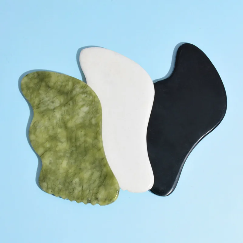 Cheap Custom logo Wave Black Gua Sha Visage Avec Logo White Jade Gua Sha Facial Tool With Teeth Dark Green Jade Guasha Stone
