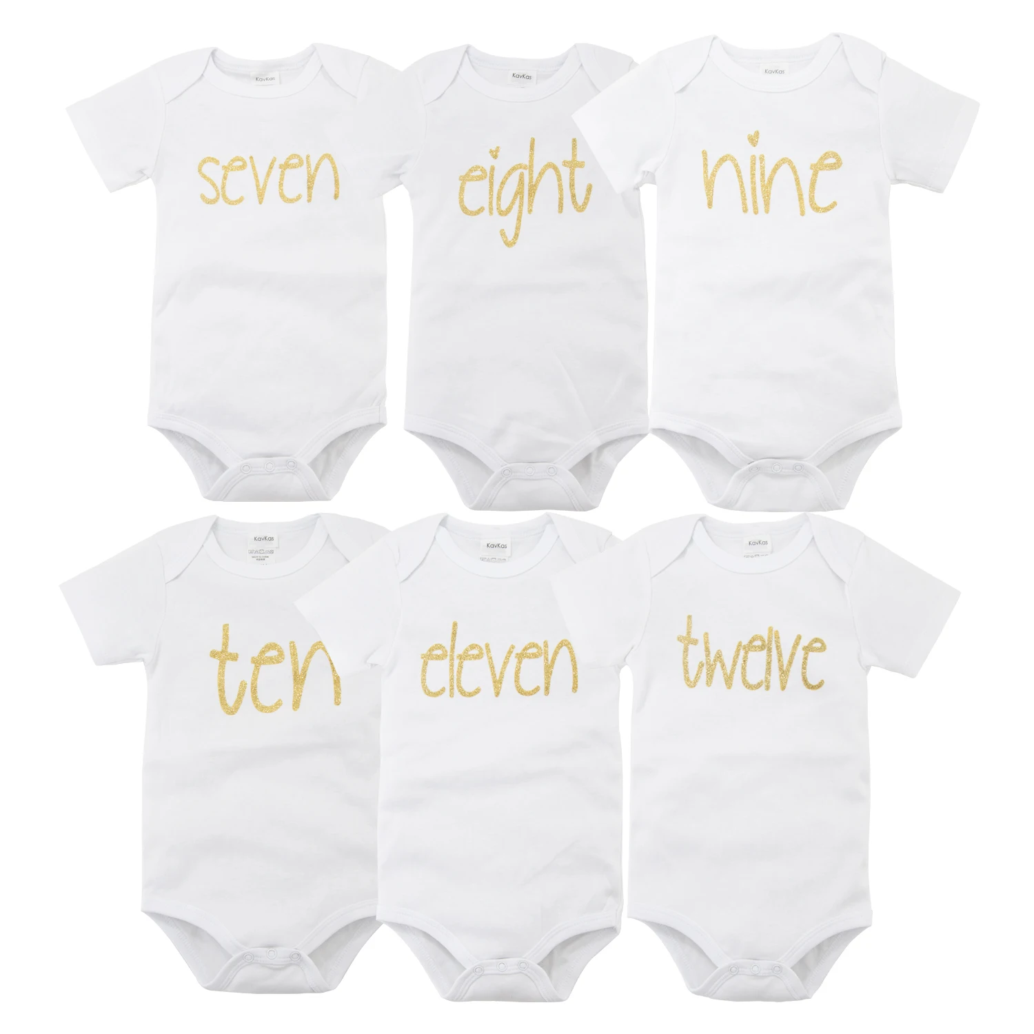 0~12 Months 12 Pieces Baby Clothing Boys Romper 100% Cotton Baby Girls Bodysuit Gold Glitter Printing Clothing Newborn Gift Set