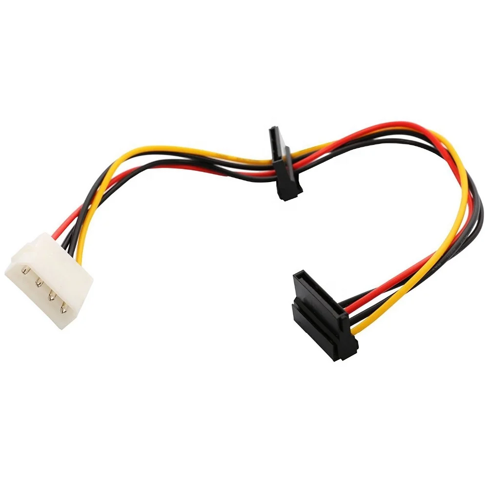 4 Pin Molex Male to Dual 90 Degree SATA 15 Pin Female Power Cable 30cm