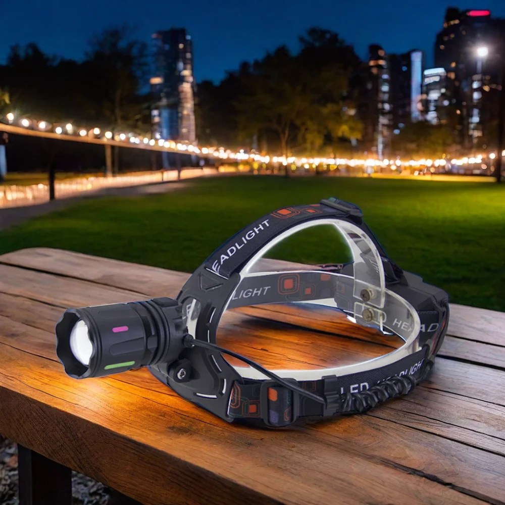 Rechargeable Battery-Powered LED Headlamp with Zoom In/Out Aluminum Body for Camping Outdoor Use Headlight with night glow
