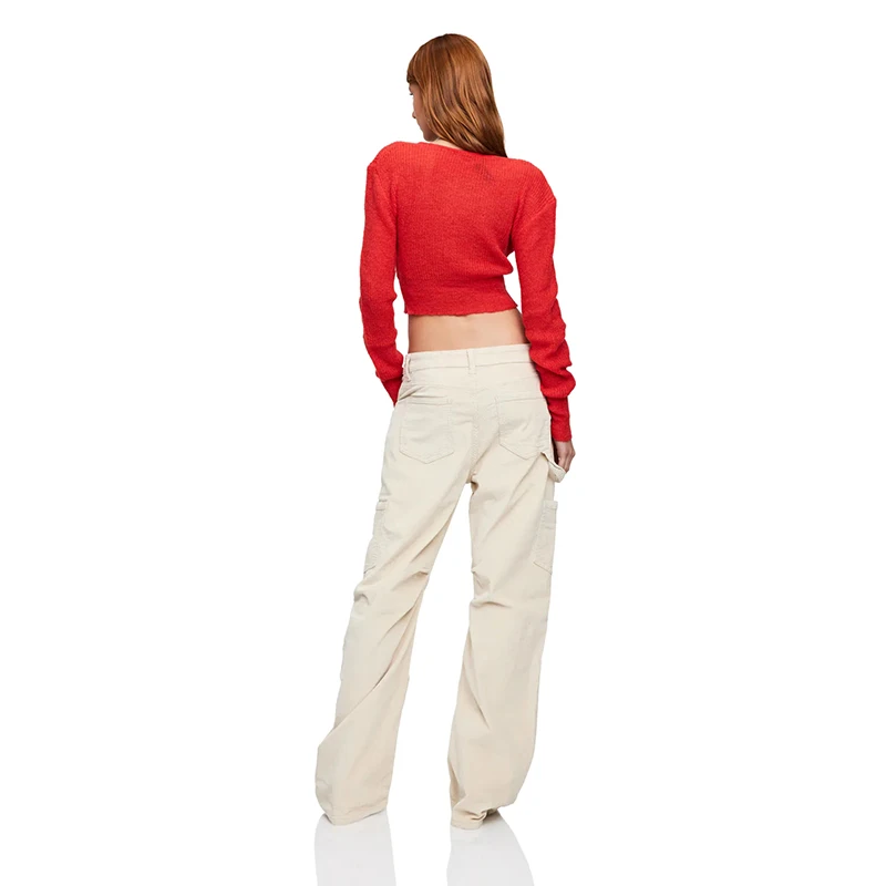 Fashionable office ladies long sleeve deep v-neck crop cardigan wool-blend thin and light knitted sweater