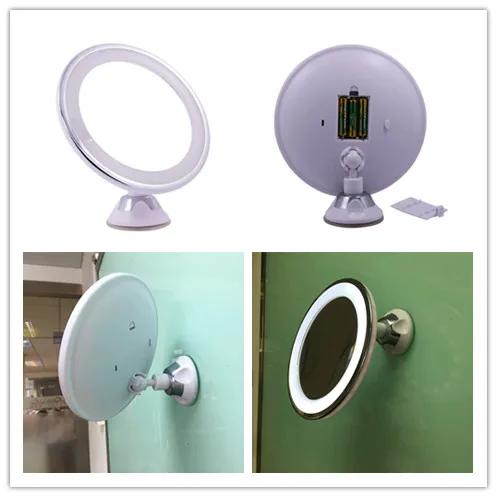 360 degree rotation battery lighted magnifying suction cup led shaving mirror for men
