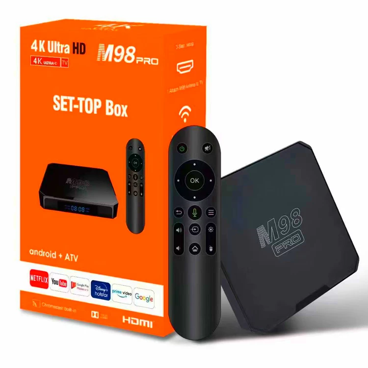 2023 Android Box Manufacturer M98 PRO ATV 10.0 OS 4K Smart TV Allwinner H313 Media Player 2GB 16GB Voice Remote