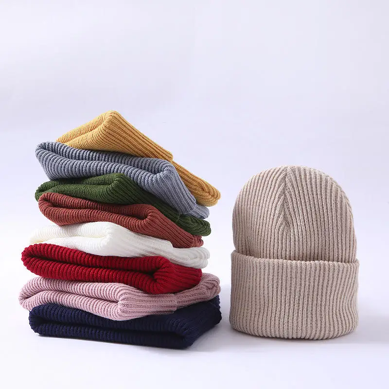 Wholesale  promotional Custom Winter Warm Hat Solid Color Cable Knit Skull Caps cuff beanie
