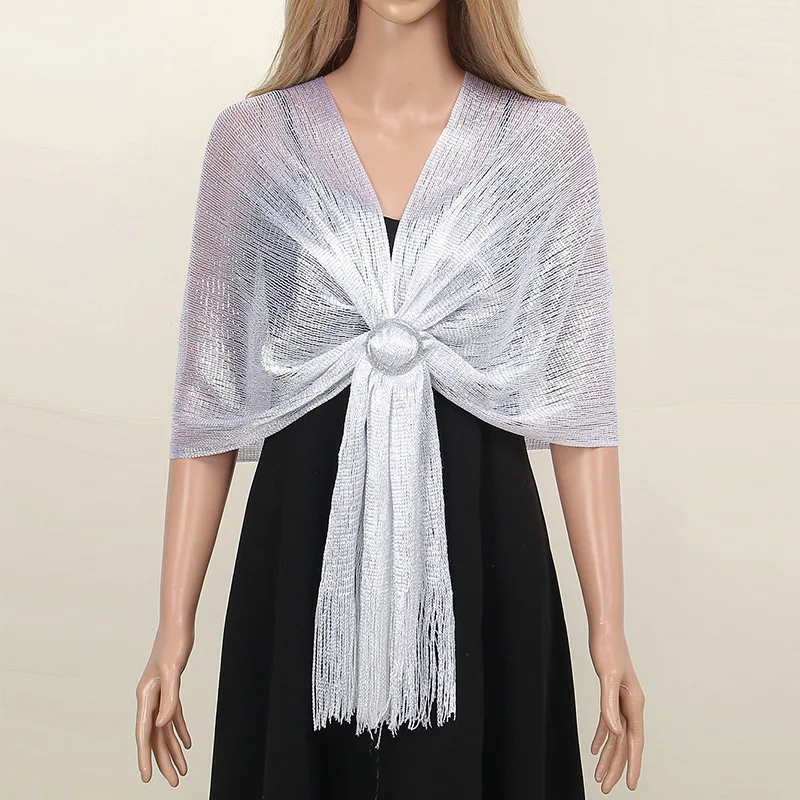Explosions Gold Silver Silk Shawl Polyester Flat Towel Scarf for Bride Bridesmaid Prom Party Wedding Evening Dress
