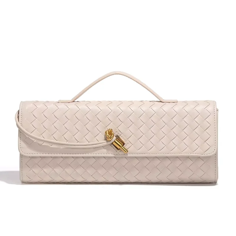 2024 High Quality Designer Handmade Woven Soft PU Leather Women Evening bags Ladies Horizontal Handheld or Crossbody Handbags