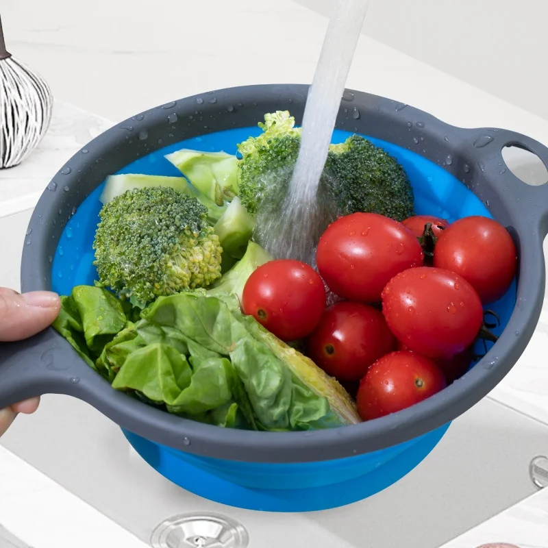 Wholesale  Folding Kitchen Strainer Collapsible Fruit And Vegetable Draining Storage Basket With Hanging Handle