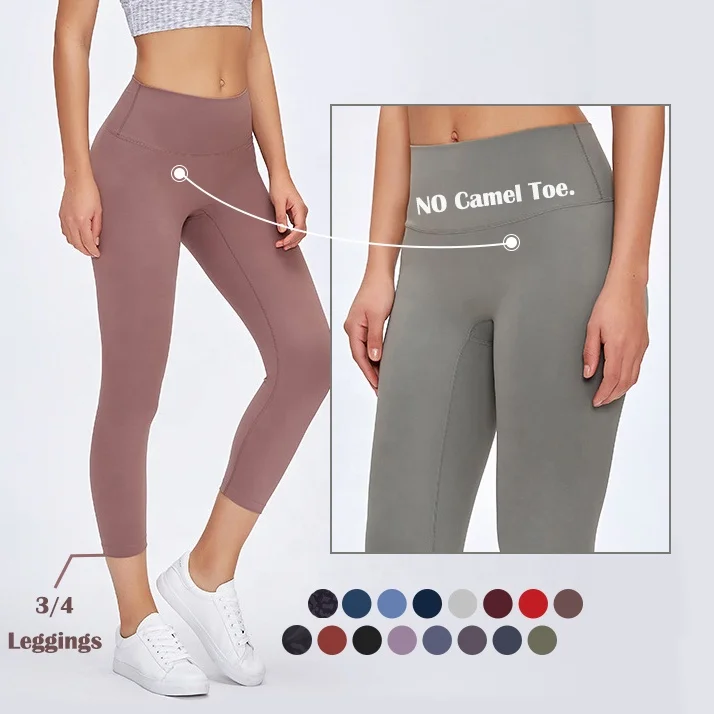 3/4 Length No Front Seam Printed Yoga Pants Custom LOGO Yoga Tights Women Tummy Control Leggings
