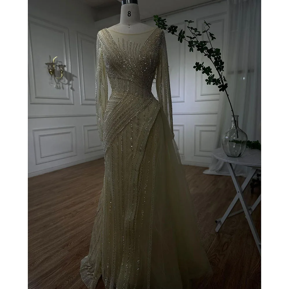 Serene Hill Dubai Arabic Designer Luxury Turquoise Mermaid Beaded Evening Dresses Gowns For Women Wedding Party 2023 LA72124