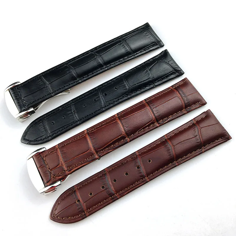 Wholesales Top Layer Cowhide Straps Butterfly Buckle Genuine Leather Watchstraps Watch Bands For Omega Seamaster 18 20 22mm