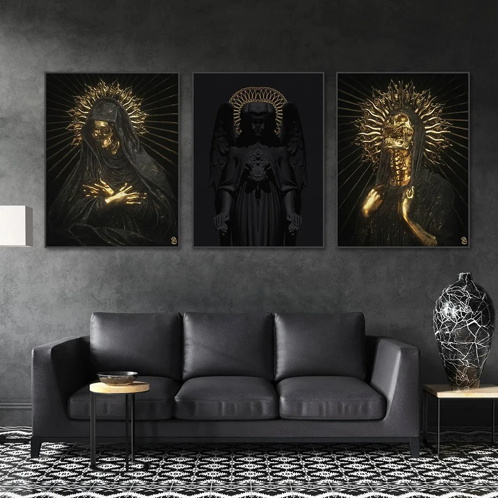 Angel Figure Canvas Painting Gothic Dark Posters Pictures Personal Style Wall Art Decor for Living Room Art Deco Design