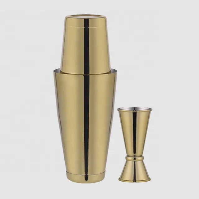 
Factory Direct 800ml boston stainless steel barware copper bar set 