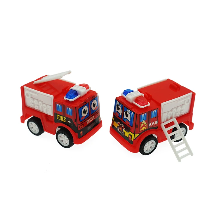 Plastic Pull Back Fire Fighting Truck For Kids 75mm Capsule Toys
