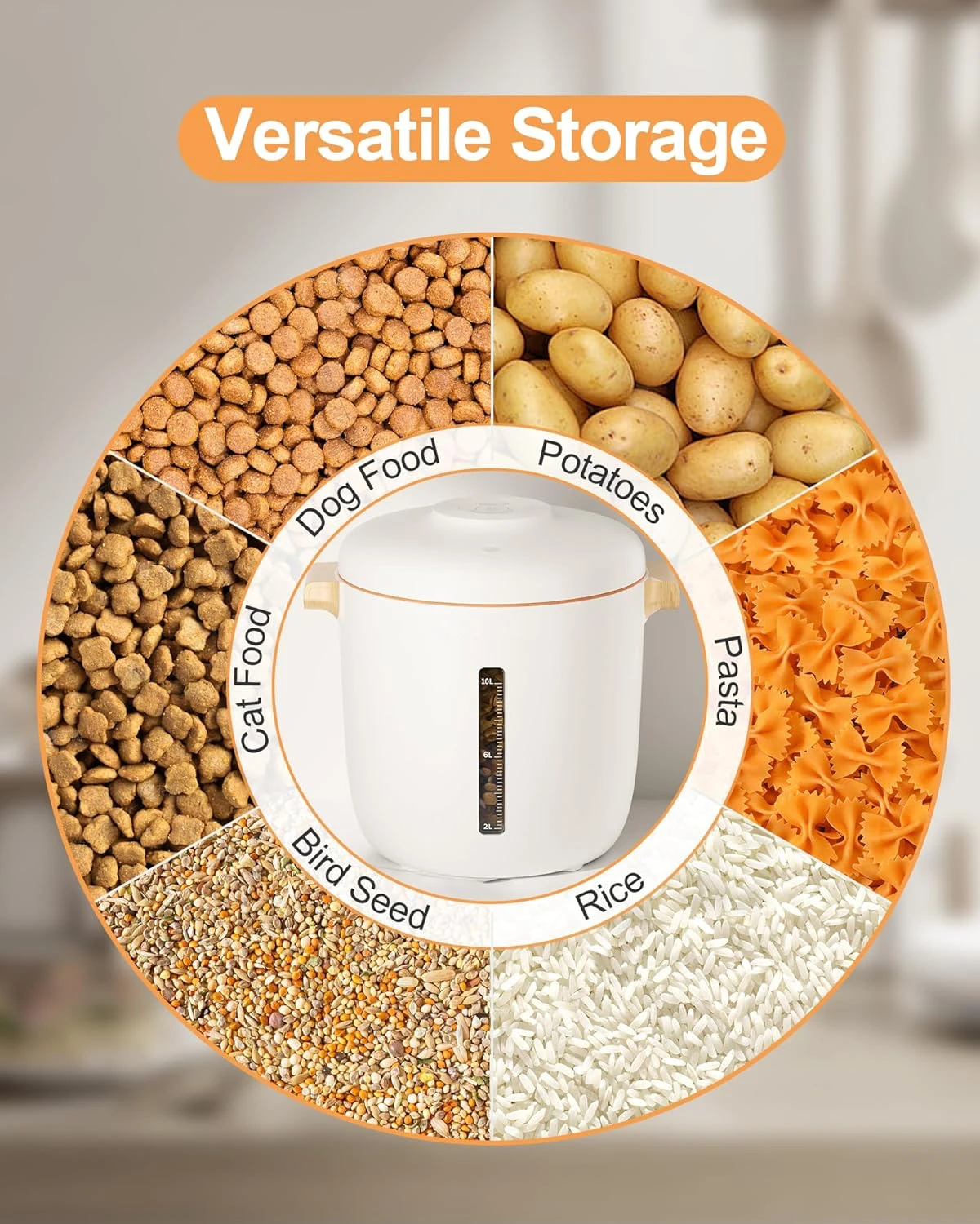 Portable 14L White Dry Food Storage Real-time Vacuum Status Healthy Nutritional Grains Viewable Window Automatic Water