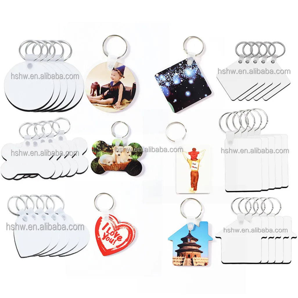 Wholesale High Quality 30 pieces Customized Rectangle,House,heart,Round Square Shape Blank Sublimation Wood MDF Keychain