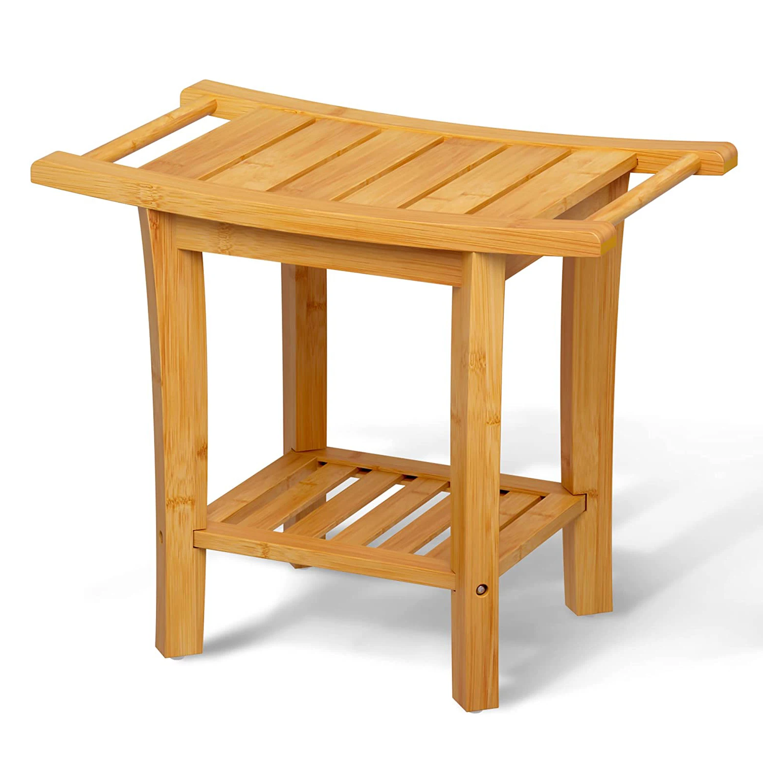 Inside Shower Seat Chair Non-Slip Feet 2-Tier SPA Shower Stool Bamboo Shower Bench for Bathroom