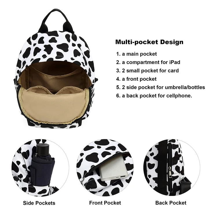 Waterproof Custom Large Capacity Stripe Cow Print Travel Hiking Casual Mini Backpack For Women