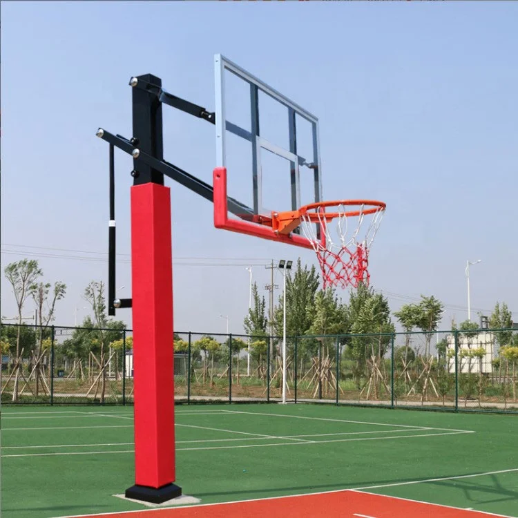 49inch Overhang Height Adjustable Basketball Hoop Stand 200*300mm Square Pipe Inground Basketball System For Adults