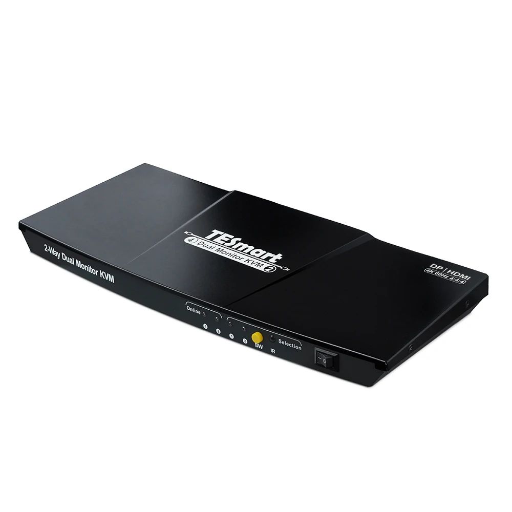 TESmart 2x2 KVM Switch Display USB 2.0 IR Remote With EDID Emulators 4K@60Hz DP KVM Switches