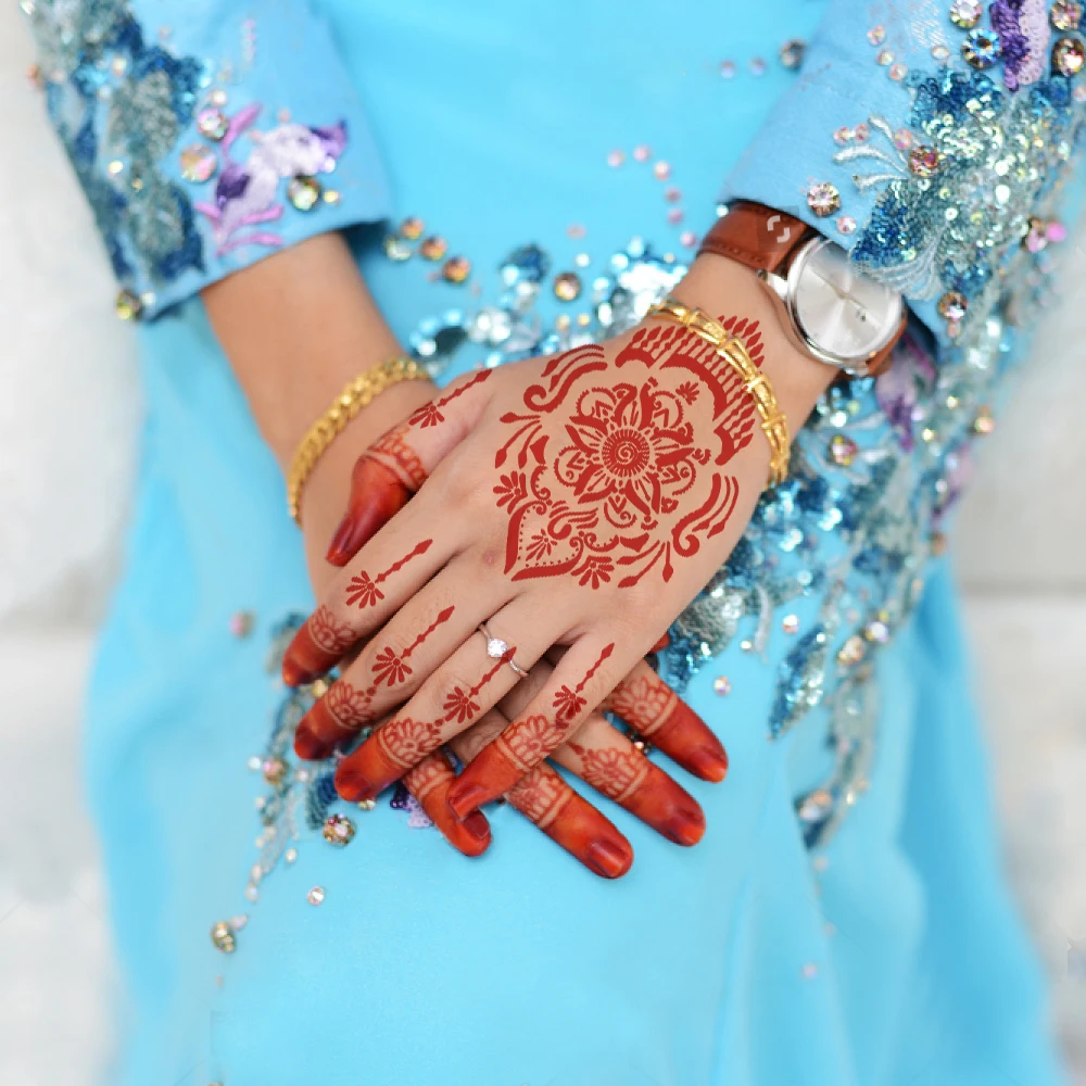 2024 New design safe & non-toxic water proof mehndi stickers henna stencils for hands finger, temporary tattoo stickers