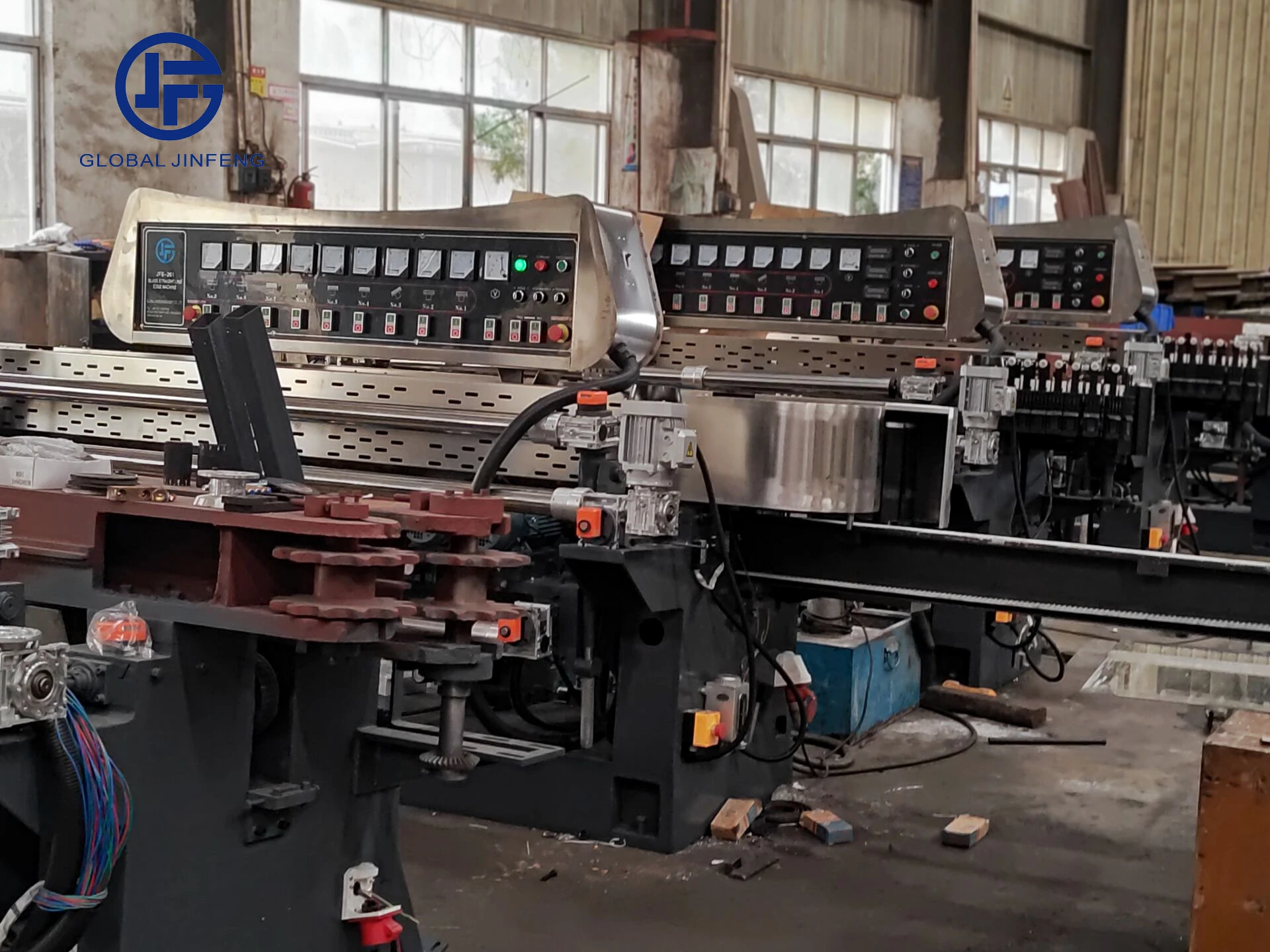 JFE 261 Glass Edge Beveling Machine CE Straight Line Beveling Mirror Edge Polishing Machine with PLC control