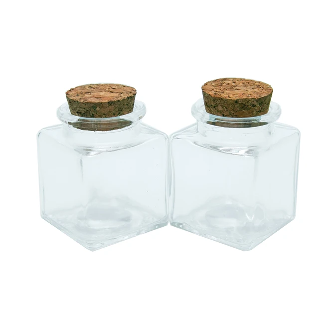 Rectangular Clear Glass Bottle with Wooden Stopper Wishing Decoration Bottles and Storage Jar Wholesale and Free of Freight