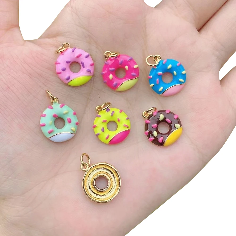 Fun2bead позолоченные ювелирные аксессуары шармы Красочные Пончики торт круглая форма подходит ожерелье DIY оригинальные эмалевые подарки кулон