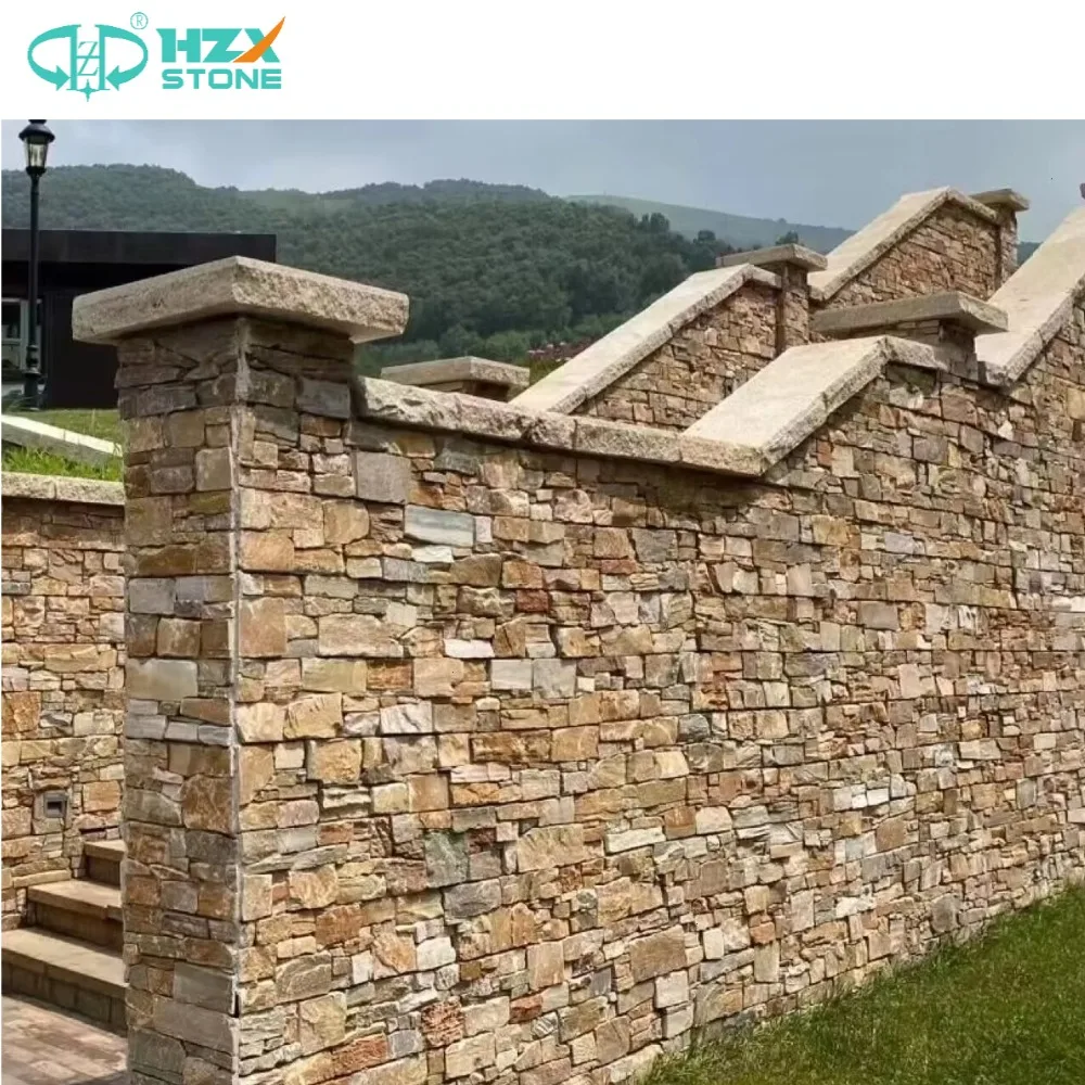 HZX Factory Supply Golden Honey Quartzite Wall Stone Panel Yellow Slate Ledge Stone Premium Quality Slate Product