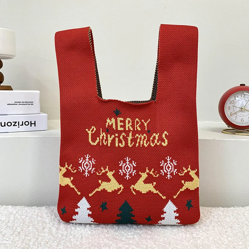 Factory Christmas Gift Bag Burst Mini Cartoon Knitted Storage Tote Bag Snack Fruit Shopping Bag