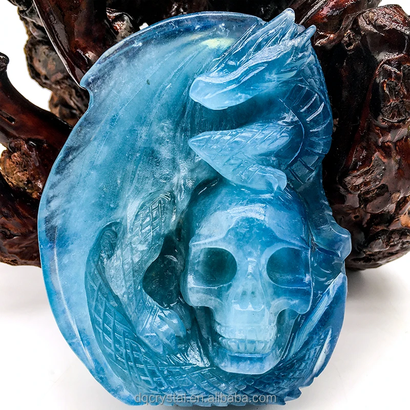 Wholesale high quality natural crystal blue Aquamarine dragon Crystal Craft Carving Unique Aquamarine skulls for decoration