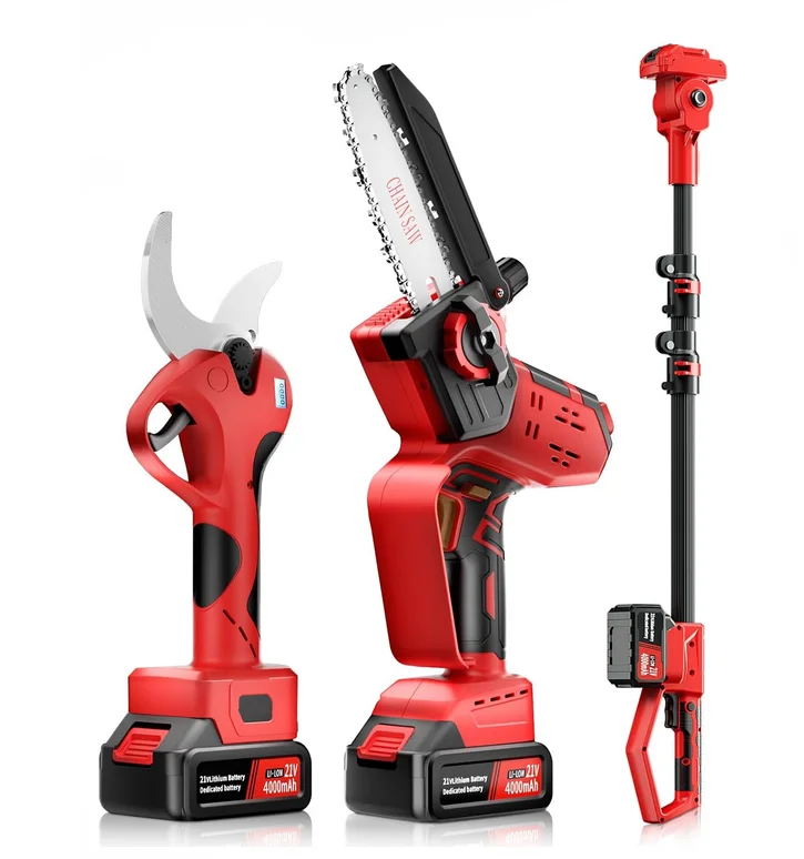 2 in 1 Long Reach 21V Li-ion Battery Powered Cordless Pole Chainsaw & Pruning Shear with Extension Pole Telescopic Pole Pruner
