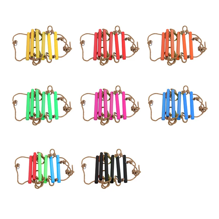 Playground Ninja Obstacles Swing Slackline Rainbow 6.6 Ft Hanging Climbing Rope plastic Wood Ladder for Kids