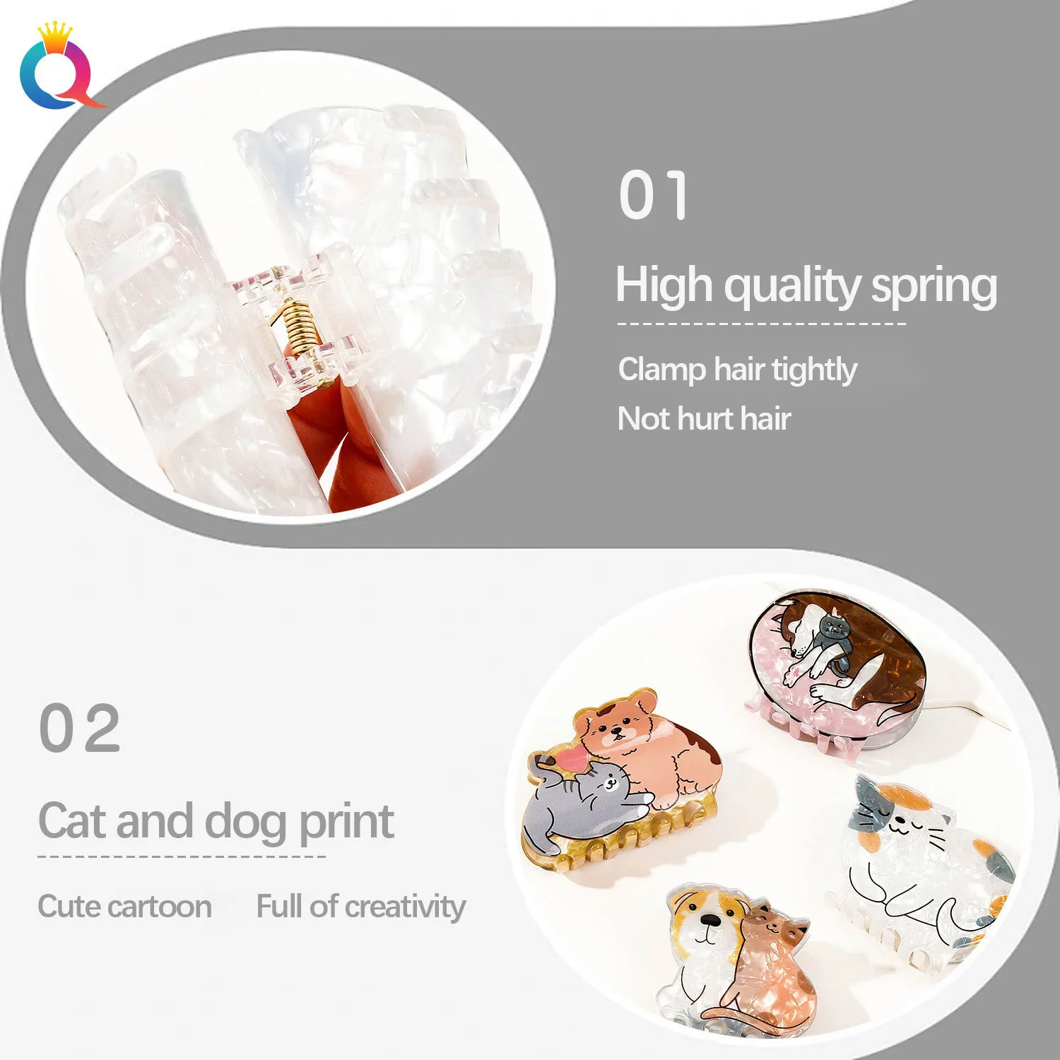 QIYUE PVC animal hair clip Little Wolf dog sleepy cat print hair claw clip