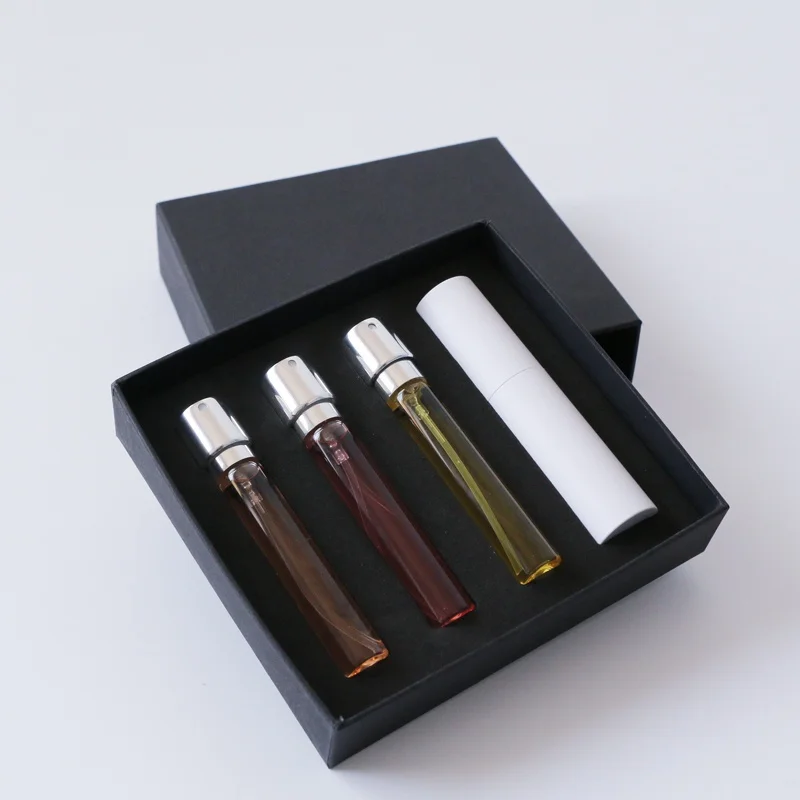 Custom luxury atomizer 8ml 10ml 20ml 30ml refillable cosmetics travel mini sample packaging perfume spray bottle with box set