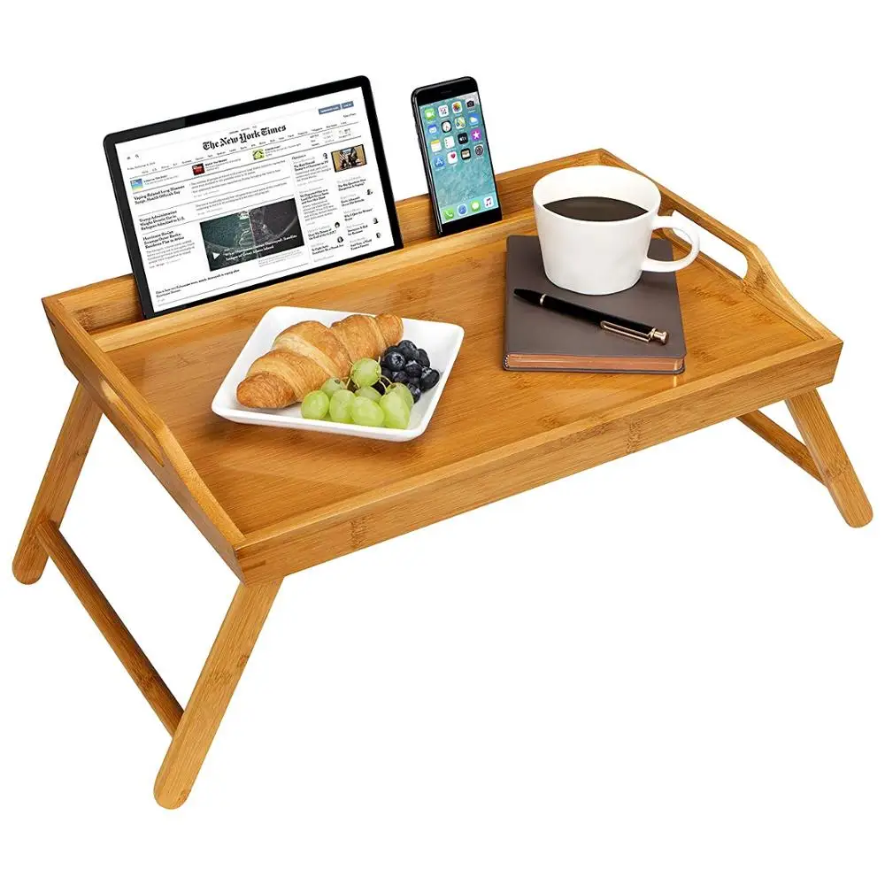 Folding Bamboo Wooden Bed Computer Table Tray Breakfast Serving Table Lap Tray Customized Logo