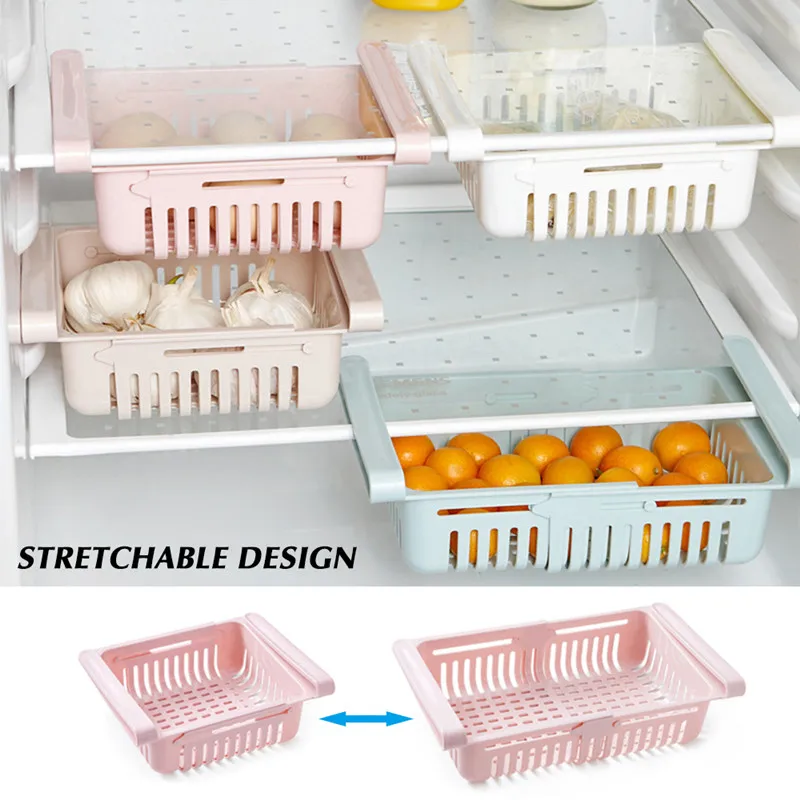 2021 new environmentally friendly plastic adjustable retractable refrigerator drawer basket fresh-keeping compartment storage ra
