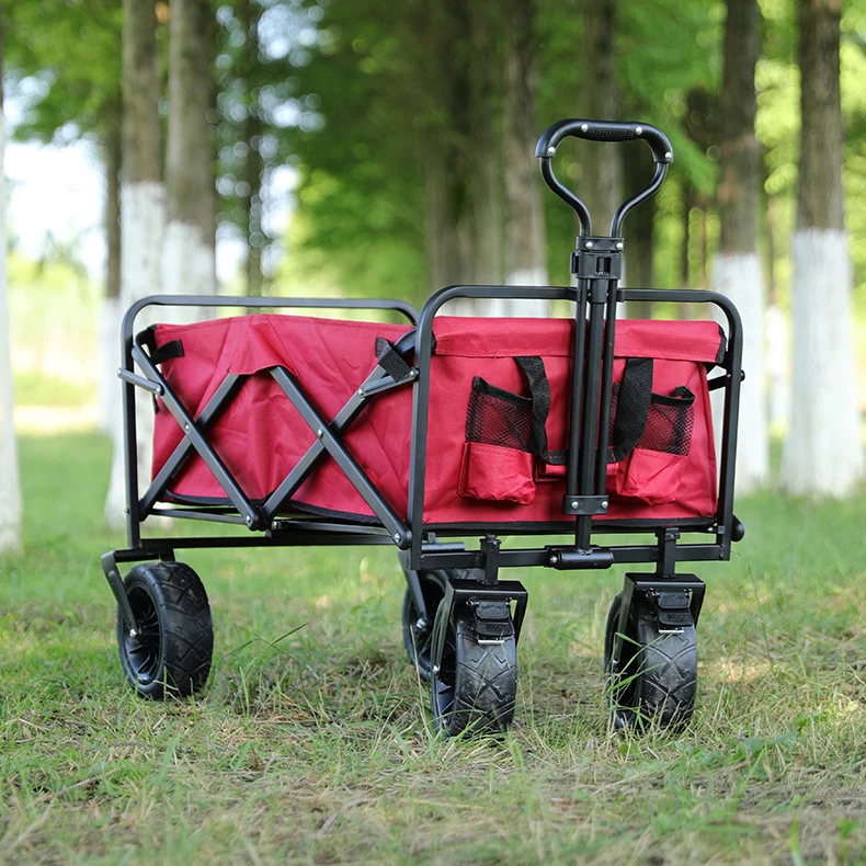 Black Red Adjustable Heavy Duty Collapsible Folding Utility Car Wagon Outdoor Camping Cart Beach Picnic Foldable Camping Wagon