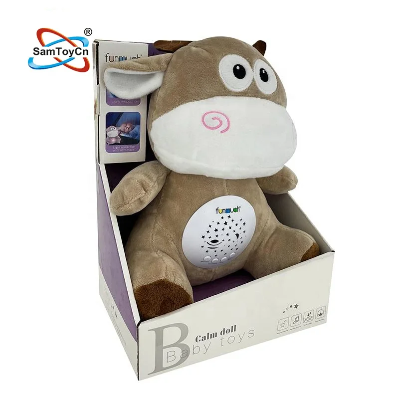 Custom Baby Sleep Soother Night Light Soft Plush Stuffed Animals Toys Stuffed Projector Toy Doll with Music
