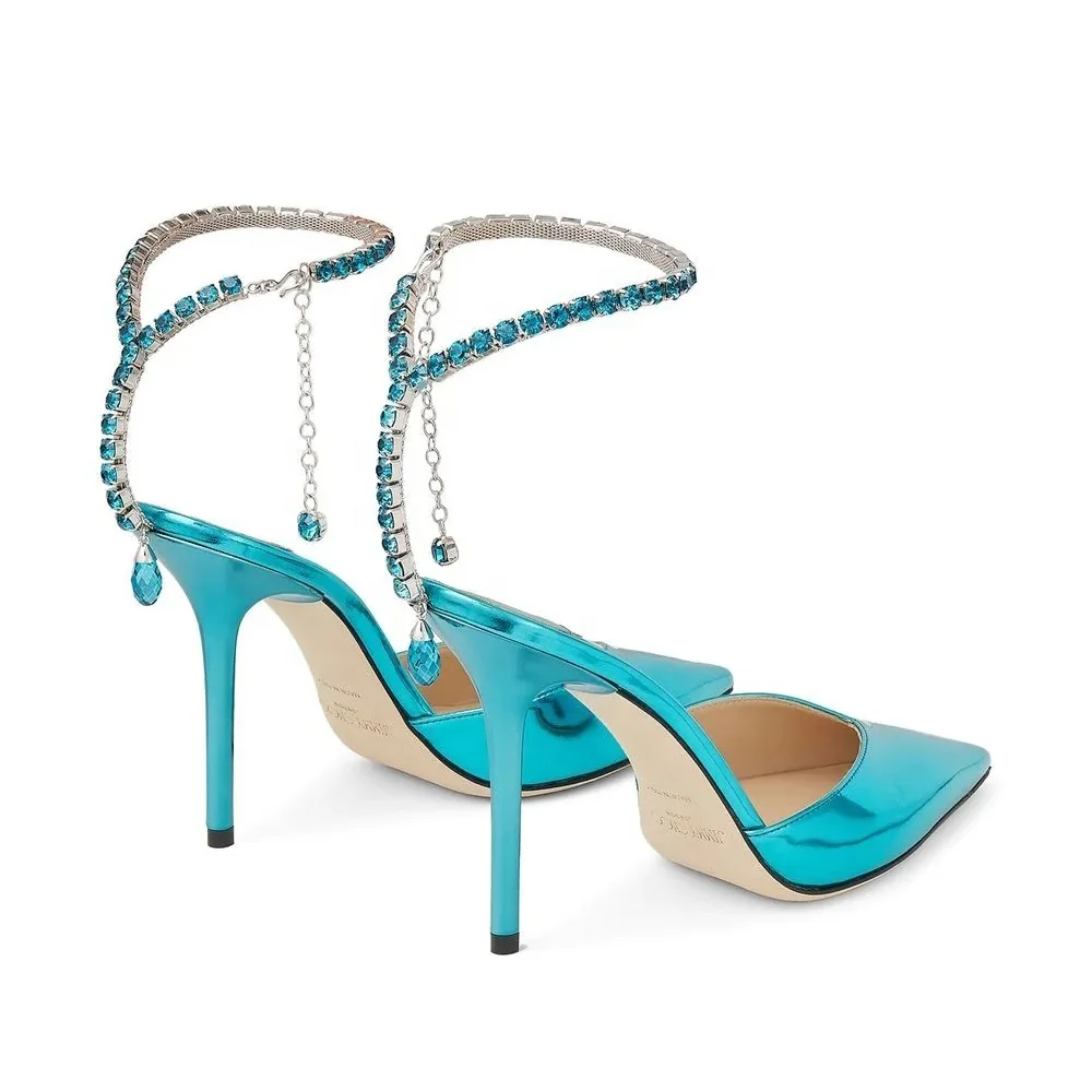 Anmairon Hot Selling Metallic PU Leather Pointy Diamond Strap Women Dress Shoes