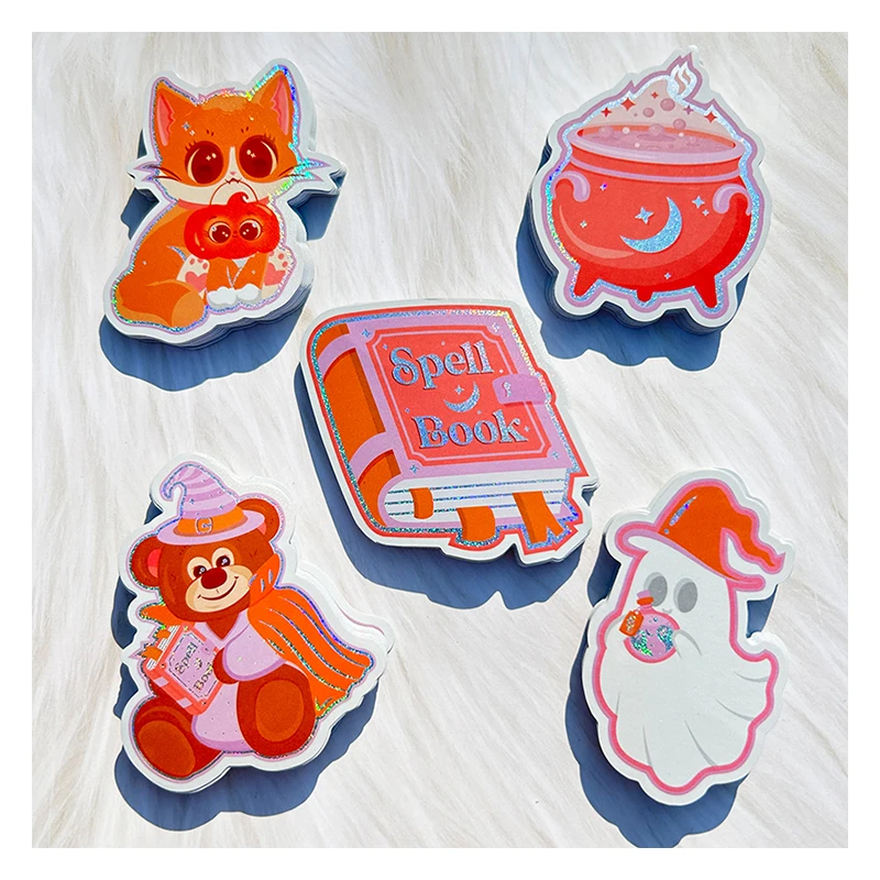 Wholesale Kawaii Printer Cutting Glitter Laminate Sticker Custom Adhesive Rainbow Holographic Film Waterproof Laptop Sticker